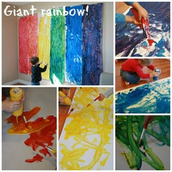 Preschool painting color mixing giant rainbow